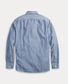 Back View - Slim-Fit Cotton Chambray Shirt 