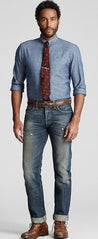 Front View - Slim-Fit Cotton Chambray Shirt 